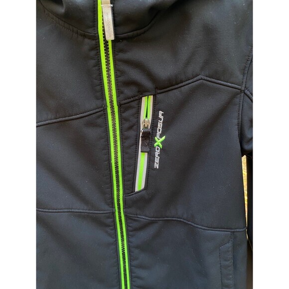ZeroXposur L (14/16) Soft Shell Black neon green Hooded Jacket Water Wind Resist - Picture 6 of 10